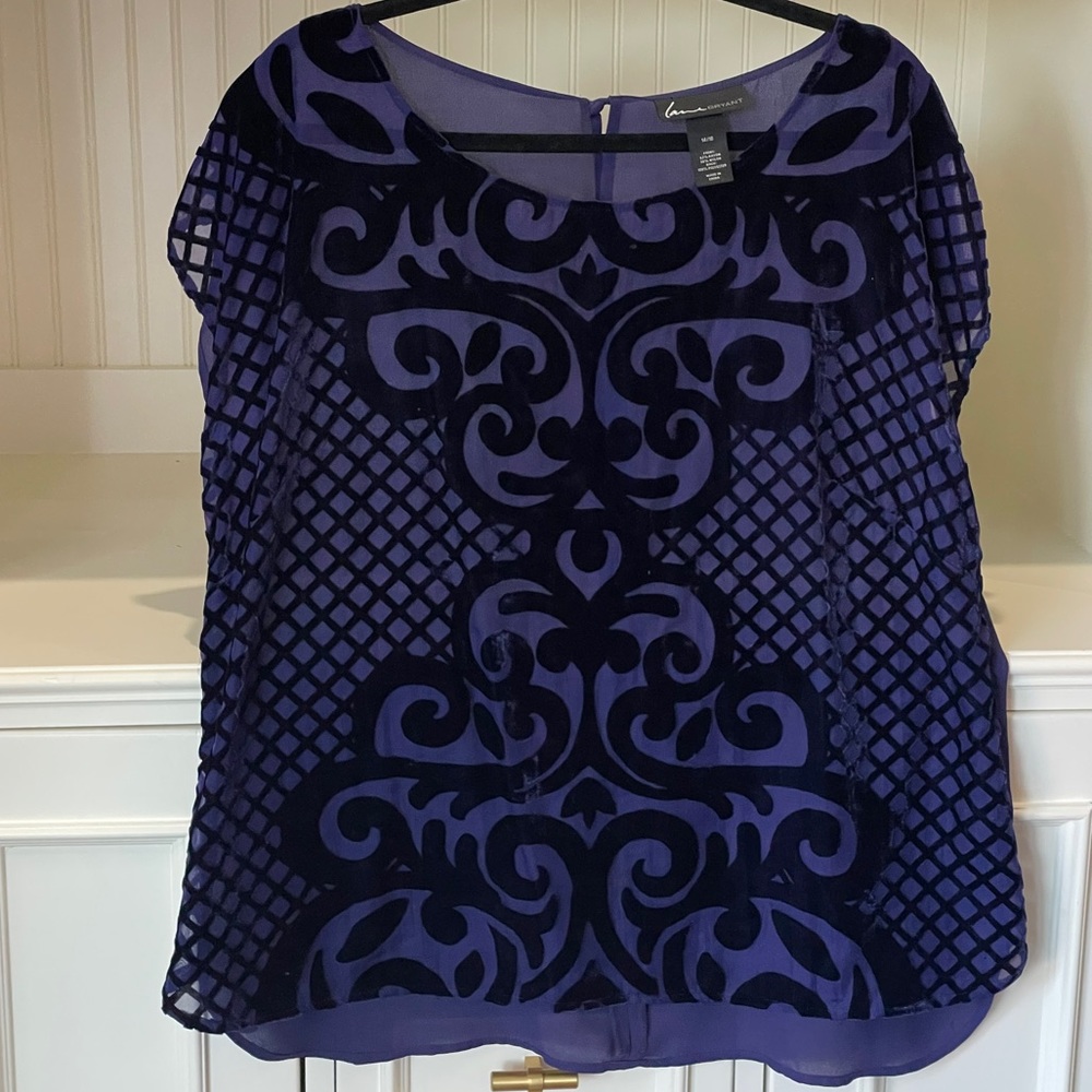 Lane Bryant Purple Semi-Sheer Blouse- Velvet Burnout Damask Design Size: 14/16